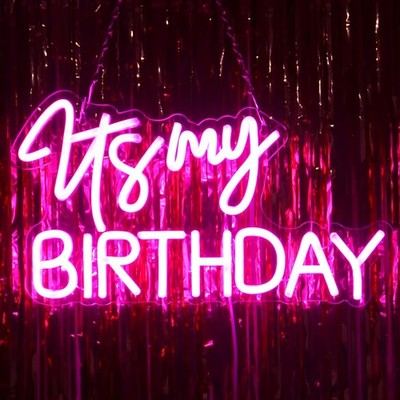Planzo It's My Birthday Led Neon Light Sign Happy Birthday Party Wall Sign De...