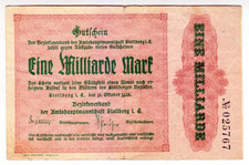 1923 Germany Stollberg 1 Billion Mark 025767 Paper Money Banknotes Currency