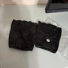 Black Driving Biker Gloves Half Finger Knuckle Holes For Men Genuine Leather XL