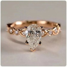 2 Ct Pear Cut Lab Created Diamond 14K Rose Gold Plated Anniversary Wedding Ring