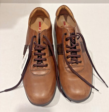 Prada Men’s Brown Leather Lace-Up Shoes Size 8 Luxury Designer – Free Ship