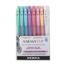 Zebra Color Assortis Sarasa Clip Retractable Gel Pens, Pastel, Set of 8