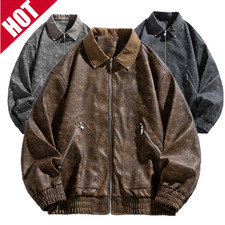 Cappotto giacca pelle PU uomo stile americano retrò revers