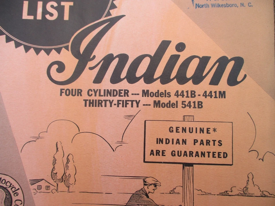 INDIO CUATRO CILINDROS 1941 PIEZAS LISTA DE PRECIOS MODELOS 441B-M/ TREINTA Y CINCUENTA 541B Foto 2 de 4