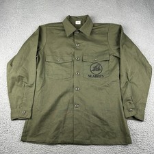 Vintage US Navy Seabees Shirt Mens 15.5x33 Utility Workwear Military 80s OG-507