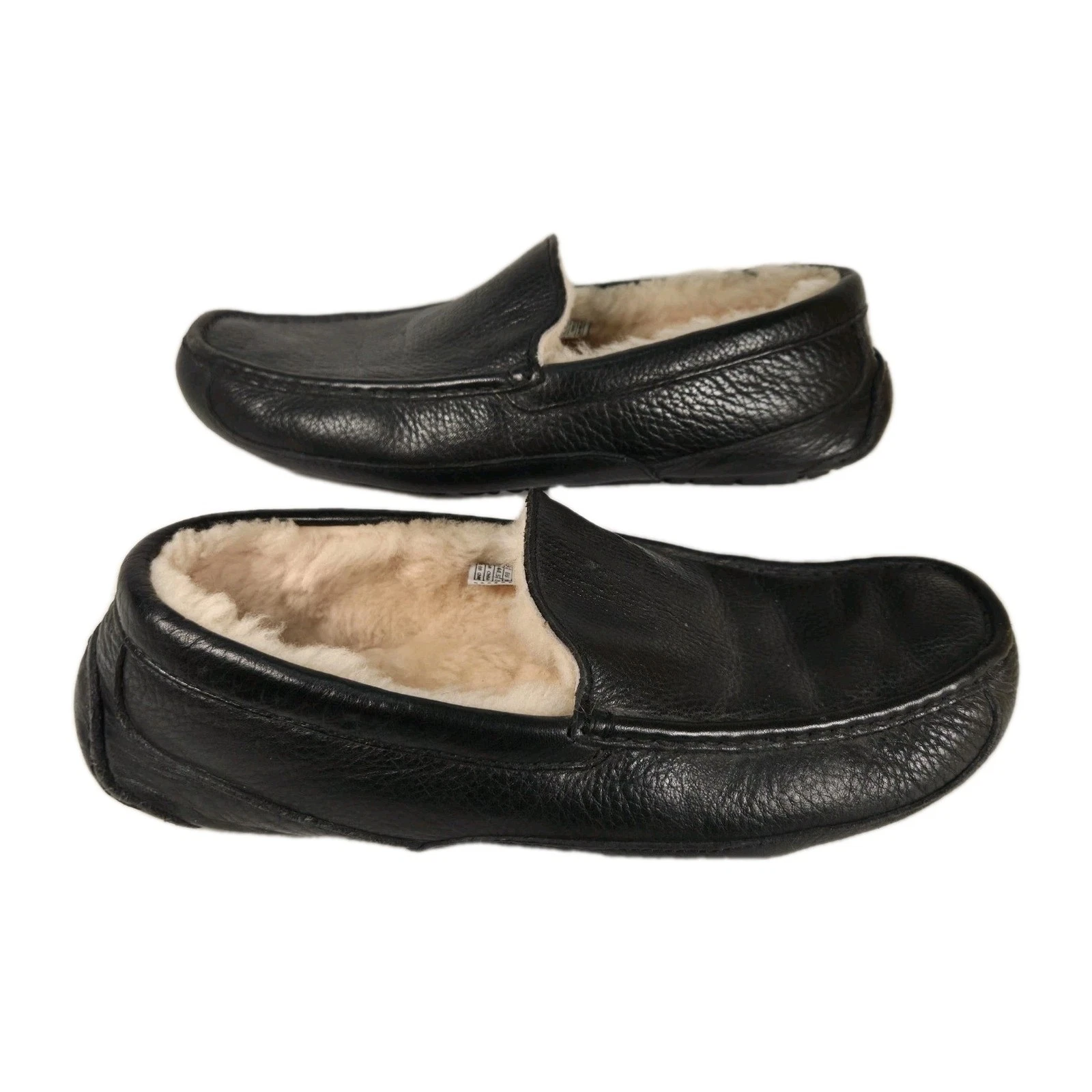 Ugg Ascot Black Leather Sheepskin Mens Size 11 Slip On Slippers Shearling Shoes