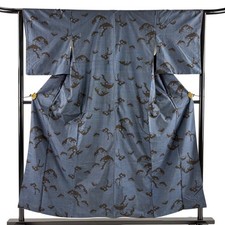 JAPANESE KIMONO TSUMUGI Indigo 155cm 5 ft 1 in PURE SILK AA8372