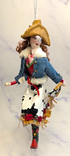 Cowgirl Western Kuh Rock Jeansjacke Cowboyhut Stiefel Glas Weihnachtsschmuck