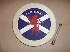 WALTONS 18" BODHRAN (IRISH HAND DRUM) WITH SCOTLAND FLAG & SCOTTISH LION RAMPANT