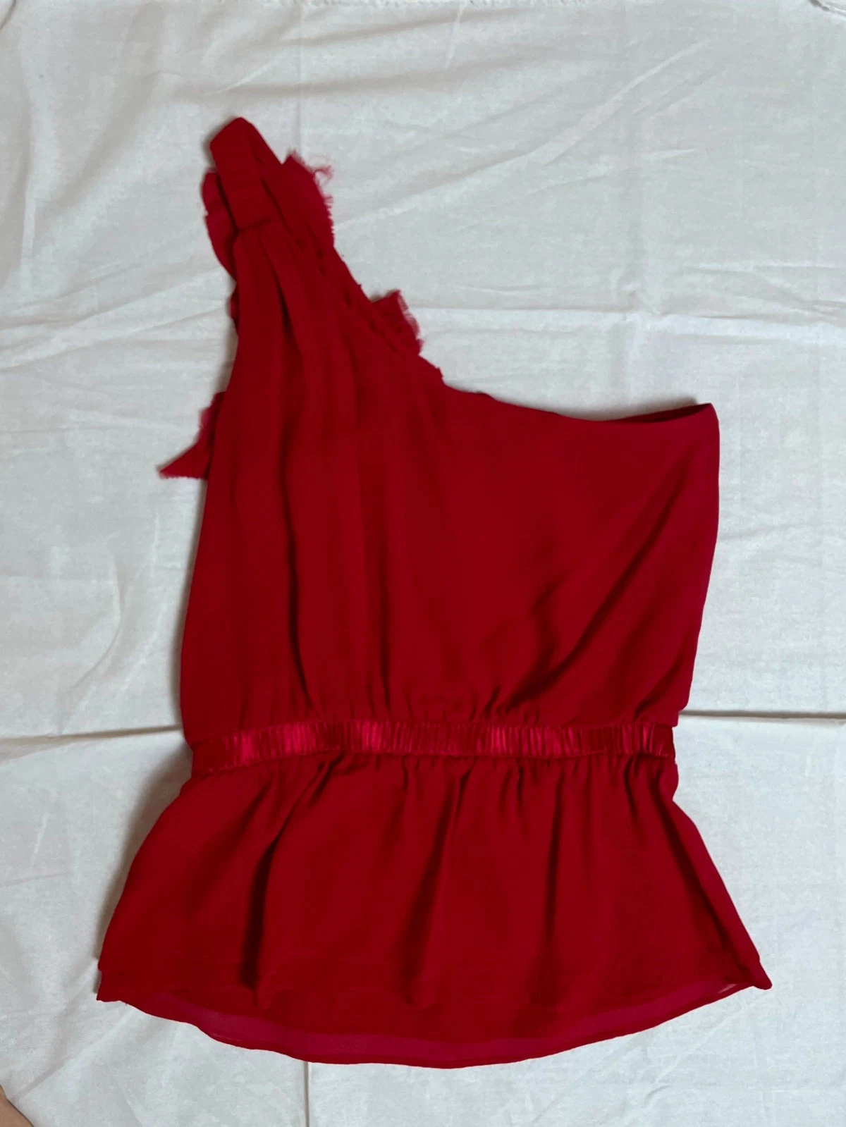 Bebe Y2K Red Silk Top XS Rosette Detail