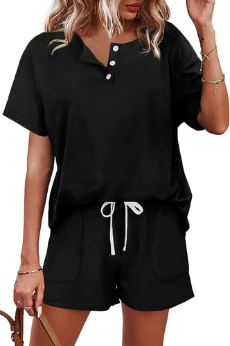 Two Piece Outfits for Women Lounge Sets Button down Top and Shorts Set Sweatsuit
