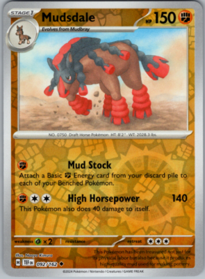 #ad Pokemon Mudsdale 092 162 Reverse Holo Temporal Forces NM M $1.20