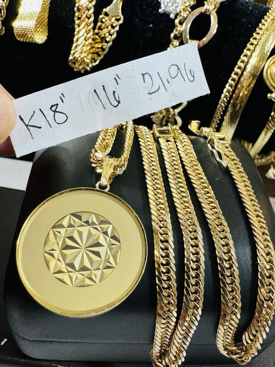 K18 18K Japan Gold Kihei Chain Sun illusion Set Necklace K18 18K Japan Gold Kihei Chain Sun illusion Set Necklace
