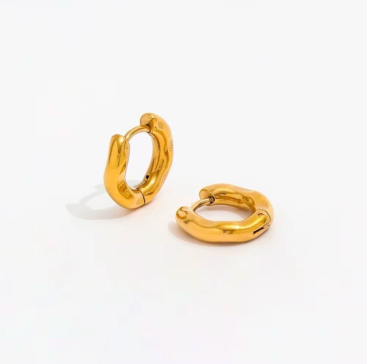 18K Gold Plated Irregular Wave Hoop Earrings - Stainless Steel Jewelry for Women