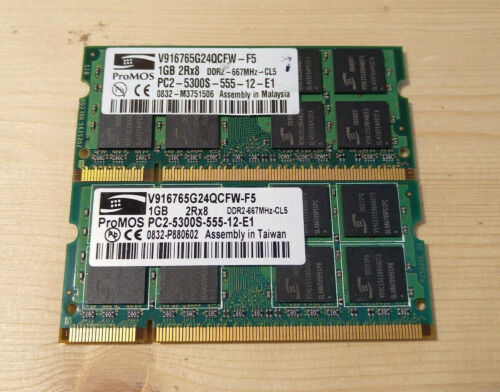 Mémoire Pc Portable 2Go (2 x1Go) DDR2 SODIMM PROMOS PC2 5300 V916765G24QCFW-F5 - Photo 1/1