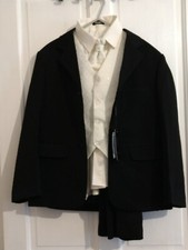 Vivaki 5 piece boys black wedding suit (Age 10) with cream waistcoat & cravat 