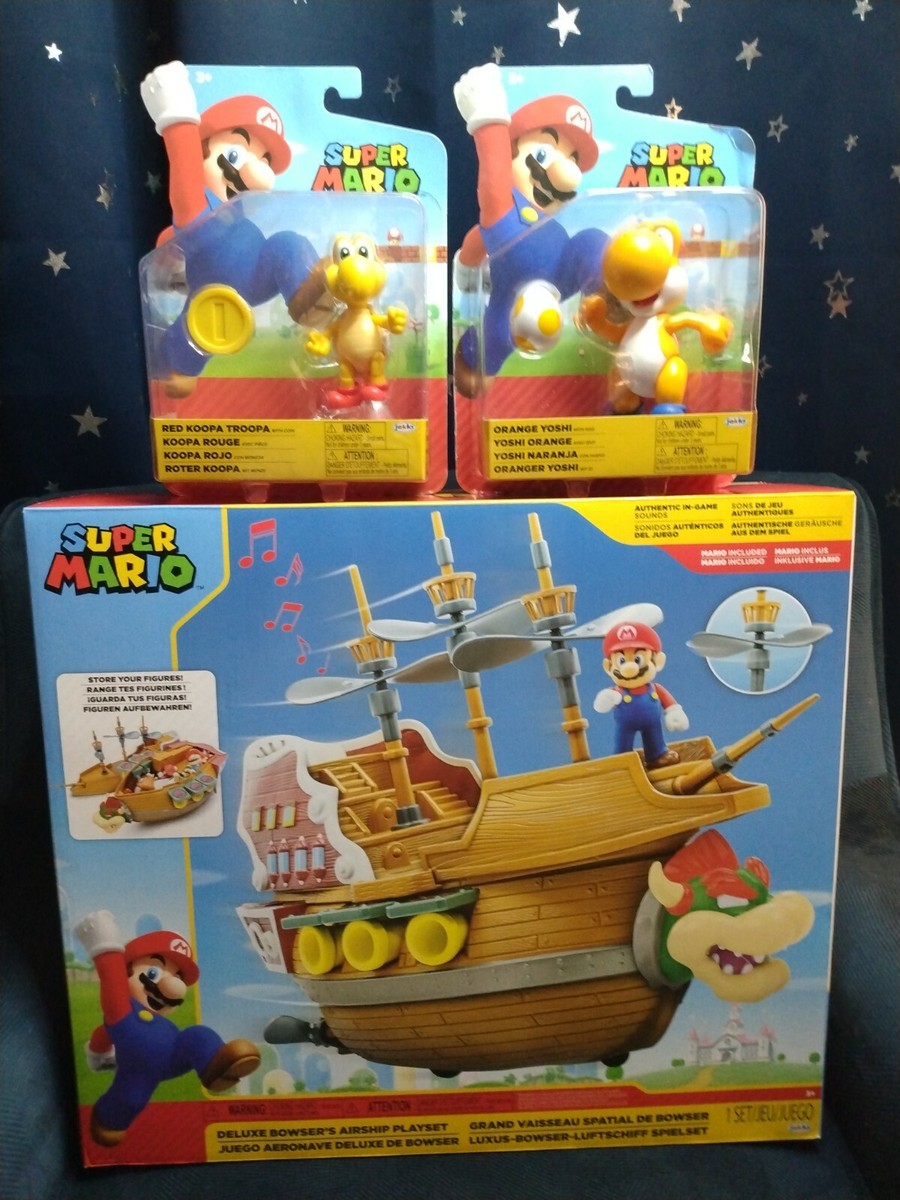 SUPER MARIO Deluxe Bowser's Airship Playset + Orange Yoshi and Red