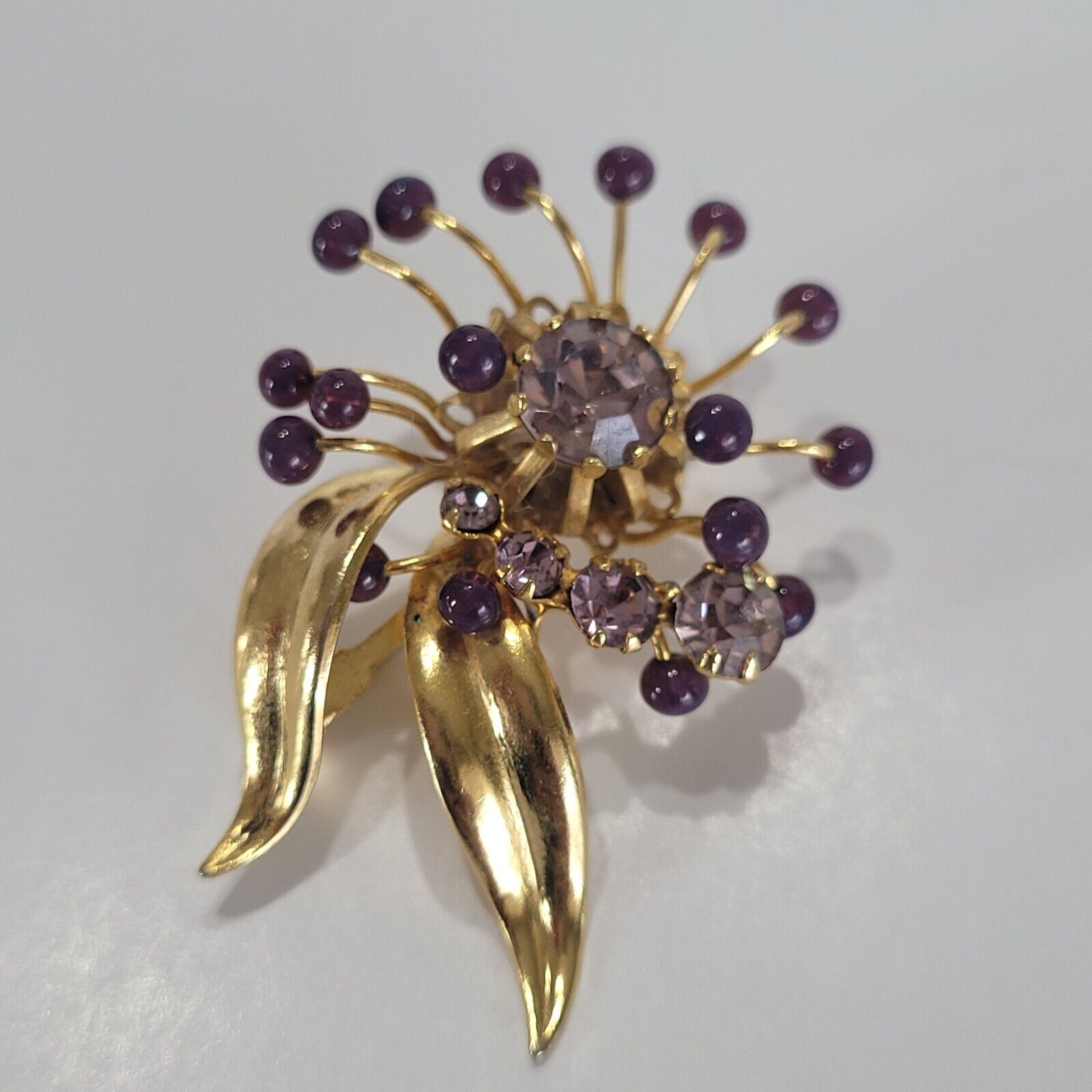 Vintage Amethyst Colored Glass  Stones Brooch Pin… - image 1