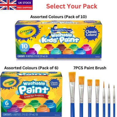 Washable Paint for Kids Toddler Baby Craft Non Toxic, Pack of 10, Paint  Brush UK