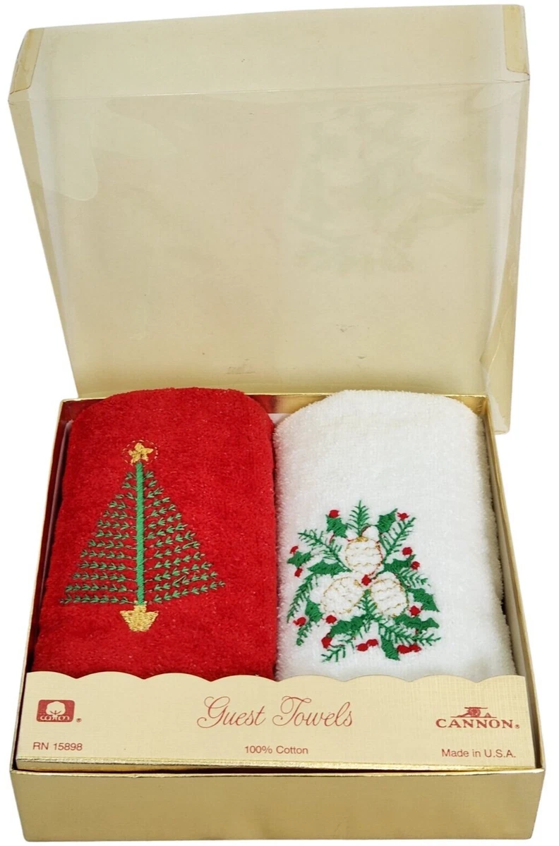 Vtg Cannon Christmas Holiday Guest Finger Tip Towel Set Red White