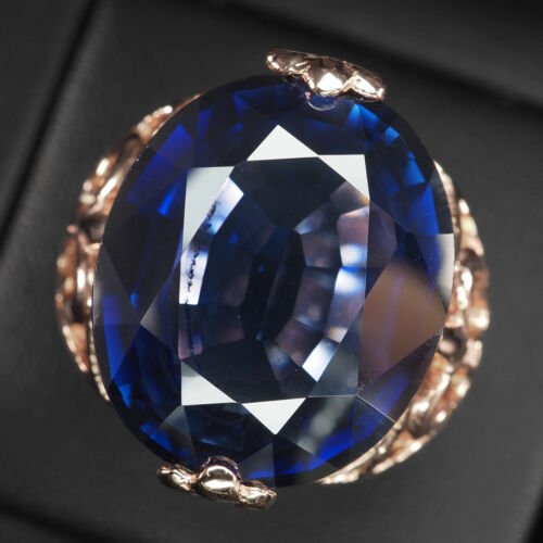 Luminous Midnight Blue Sapphire Oval 27.11Ct 925 Sterling Silver Handmade Rings