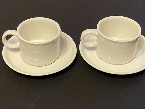 2 Vintage 70s STONEHENGE MIDWINTER England Ceramic Coffee Cups Mugs Saucer White