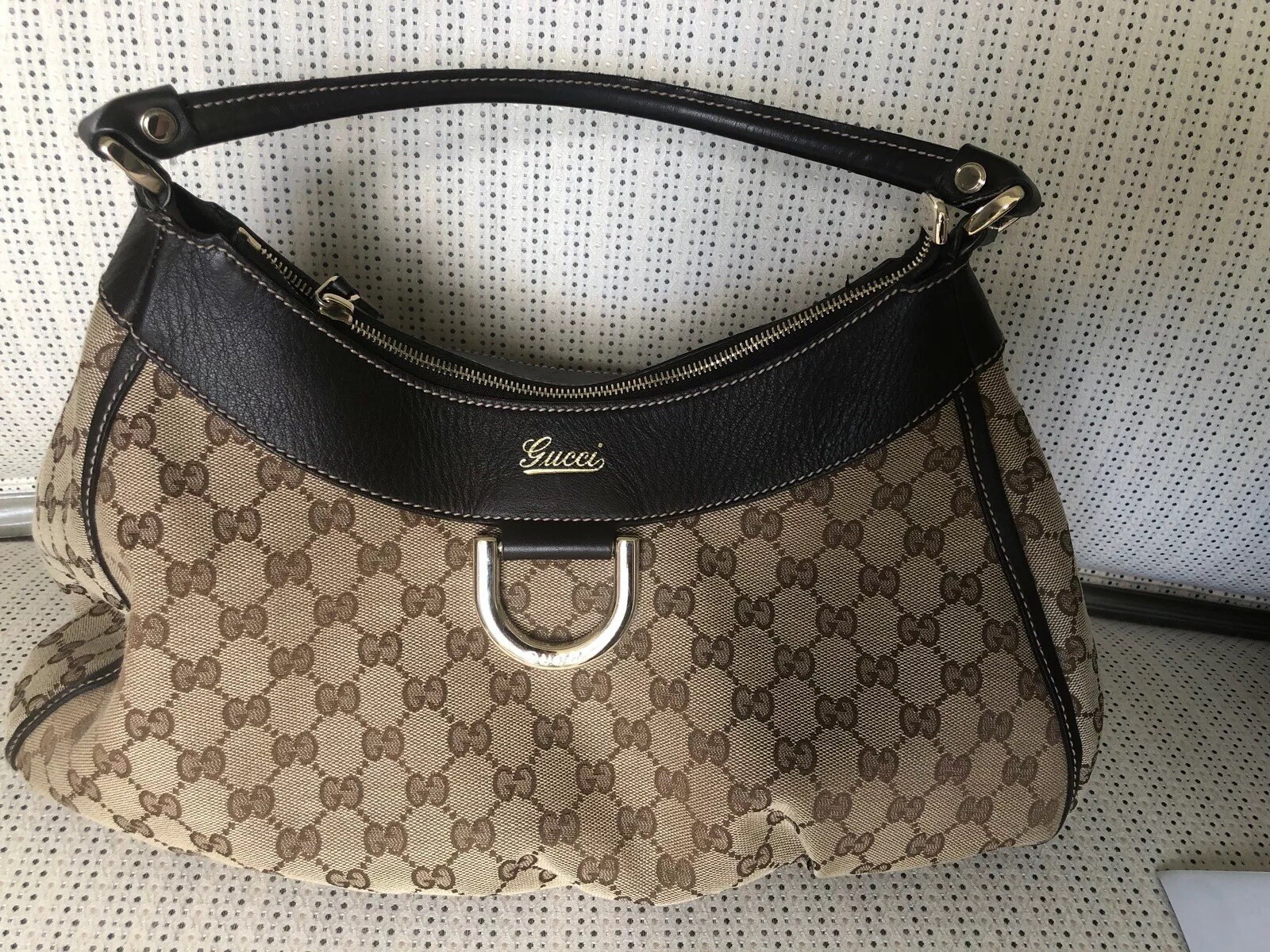 GUCCI ~ Large GG monogram Canvas D ring Hobo Bag  ~ 100percent AUTHENTIC