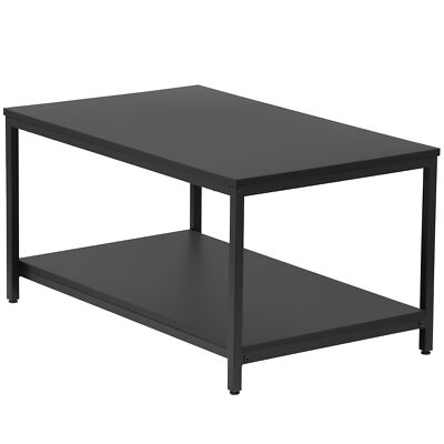 Two Tiers MDF Coffee Table Metal Frame Living Room Tea Table Desk, Black