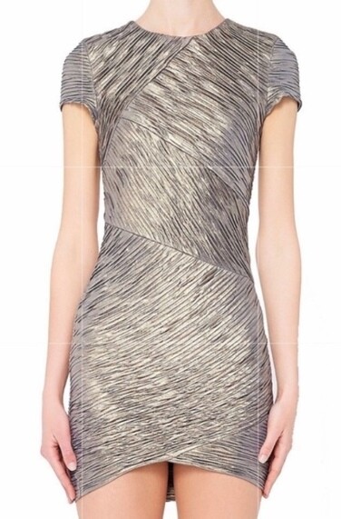 $285 Torn By Ronny Kobo Kaitlyn Metallic Jersey Bodycon Mini Party Dress Gold M