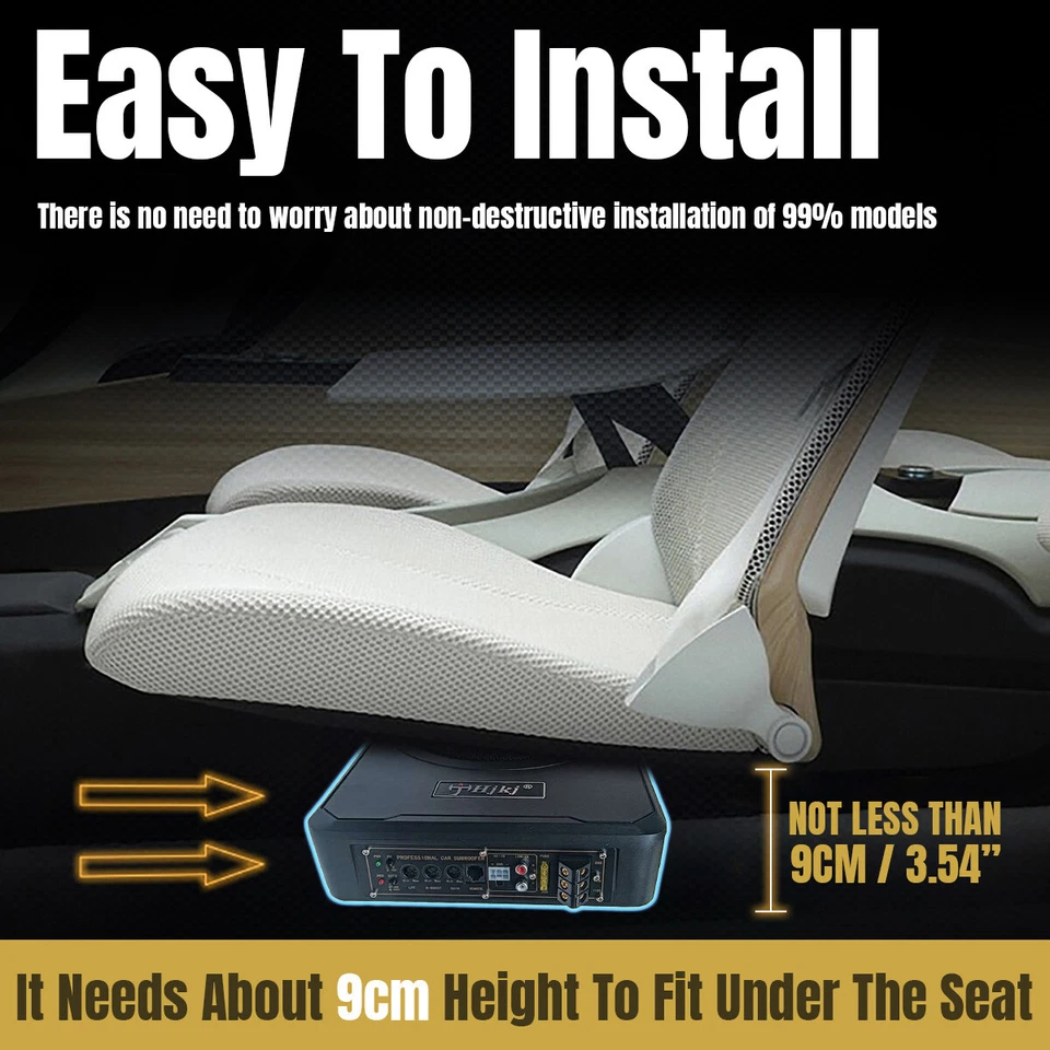 8'' Auto Untersitz-Aktiv-Subwoofer Kompakt Verstärker mit Kabelset Bassbox flach - Bild 2 von 4