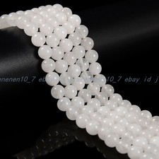Natural White Jade Smooth Round Beads 4mm 6mm 8mm 10mm 12mm 15 in Strand