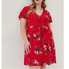Size 2X Torrid Red Gauzy Floral Skater Mini Dress