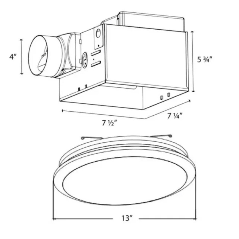 Homewerks 714150 Bathroom Fan Integrated LED Light Ceiling Mount