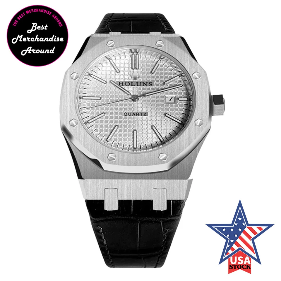 Reloj Hombre Blanco Zafiro Negro Lujo MIYOTA Cuarzo Roble Homenaje Holuns 41mm Foto 3 de 4