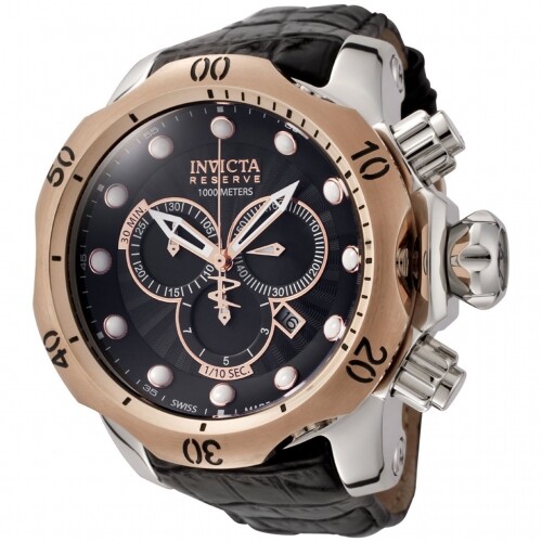 Мужские часы Invicta 0360 Reserve Collection Venom с хронографом из черной кожи