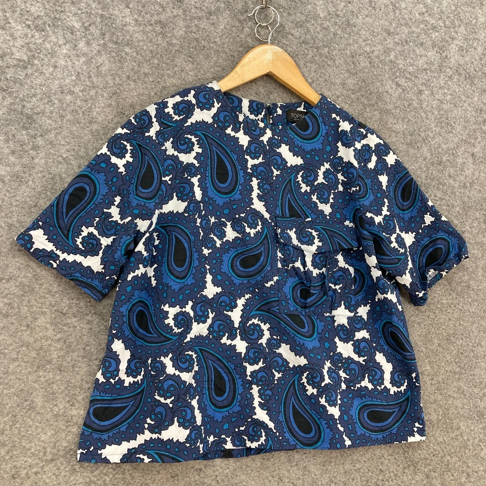 Camisa Topshop Mujer 6 Azul Paisley Manga Corta Cuello Redondo Algodón 30504 Foto 2 de 4