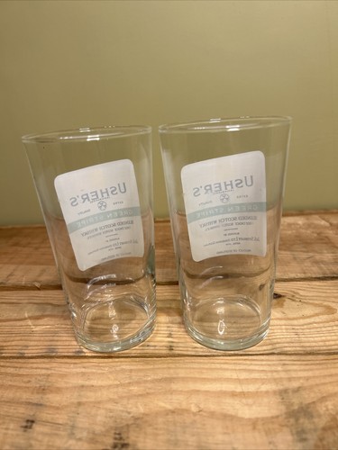 Usher's Green Stripe Blended Scotch Whisky Glass - Crooked Logo - 4.75" (2) - Picture 4 of 8