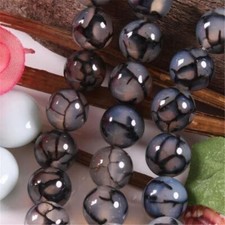 6mm Natural Black Dragon Veins Agate Round Gemstone Loose Beads 15"