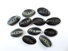 Plastic Buttons Offset Sliced Flat 2 Hole Oval Marbled Gray Shades Lot Of 11