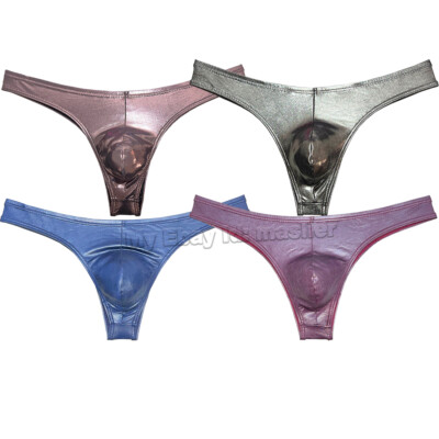 Seductive Men's Low rise Wet Look Thong Underwear Shiny Metallic Bikini Briefs