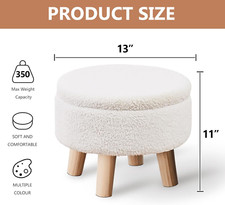 Modern round Teddy Velvet Storage Ottoman Footrest with Wood Leg for Living Room