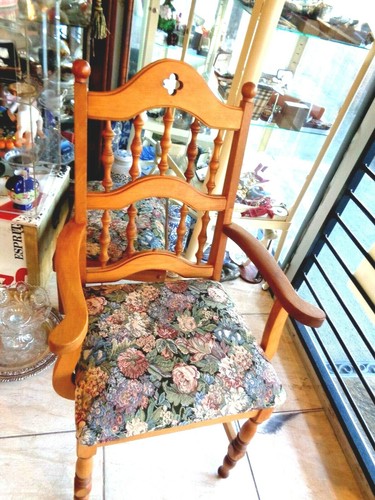Vintage Retro Quality Hand Made Natural Wood Cottage Spindle Back Arm Chair - Picture 4 of 5