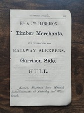 R & J Timber Merchants, Garrison Side, Hull - Antique Advertising Print- 1859