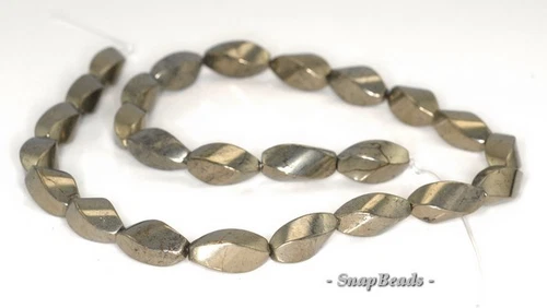 16X8MM IRON PYRITE GEMSTONE TWISTED BARREL 16X8MM LOOSE BEADS 15.5inch - Picture 1 of 1