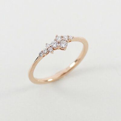 Diamond Ring Cluster Band 18K Rose Gold 9 Diamonds 0.18ct VS G