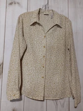 Covington Shirt Ladies Large Tan White Button Front Grandma Preppy Girly