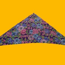 Vintage Triangle Scarf Purple Pink Blue Lightweight Floral Cottage Head Scarf