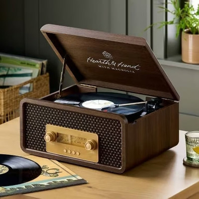 Hearth & Hand Magnolia 4-in-1 Vinyl Record Player Bluetooth AM/FM Wood AUX-in