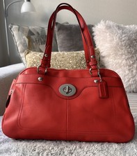 COACH Penelope Bright Red Soft Leather Shoulder Bag Turnlock Organizer Z27742