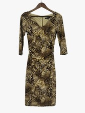 David Meister Leopard Animal Print V-Neck Ruched Waist Midi Dress sz4 3/4 Sleeve